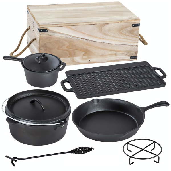Gusseisen-Kochset DUTCH 6-teilig, Gusseisen, schwarz