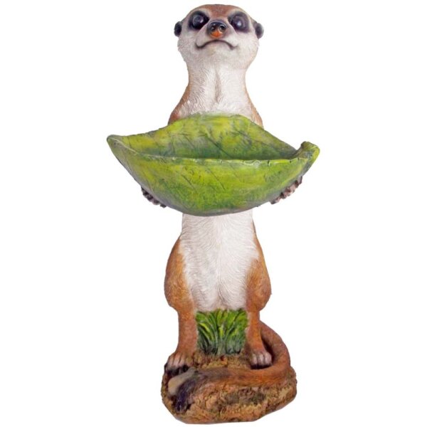 Erdmännchen LORENZO mit Vogeltränke Polyresin wetterfest
